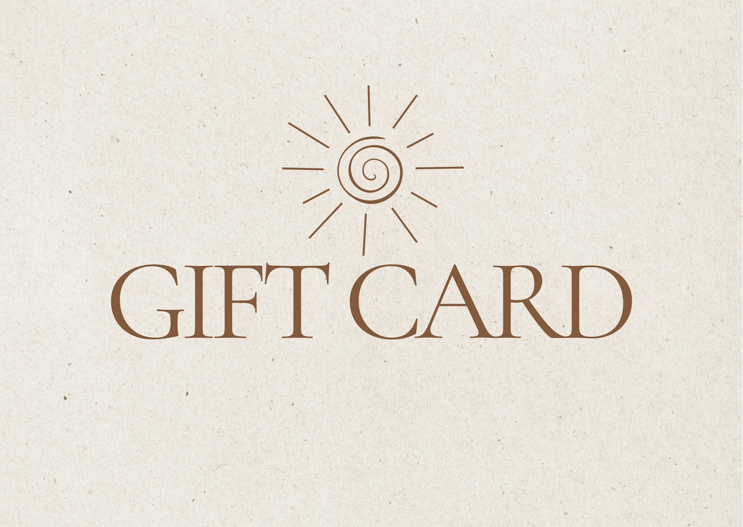 Gift card design with sunburst symbol and 'GIFT CARD' text on beige background