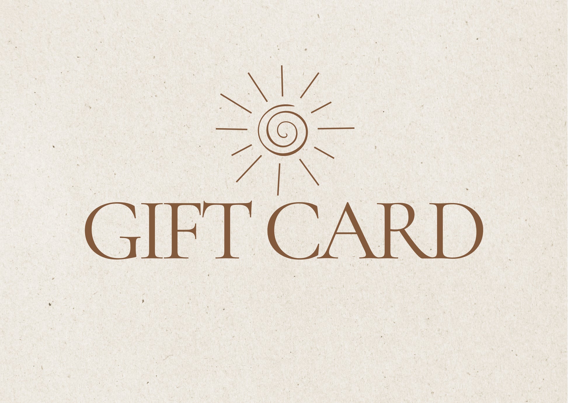 Gift card design with sunburst symbol and 'GIFT CARD' text on beige background